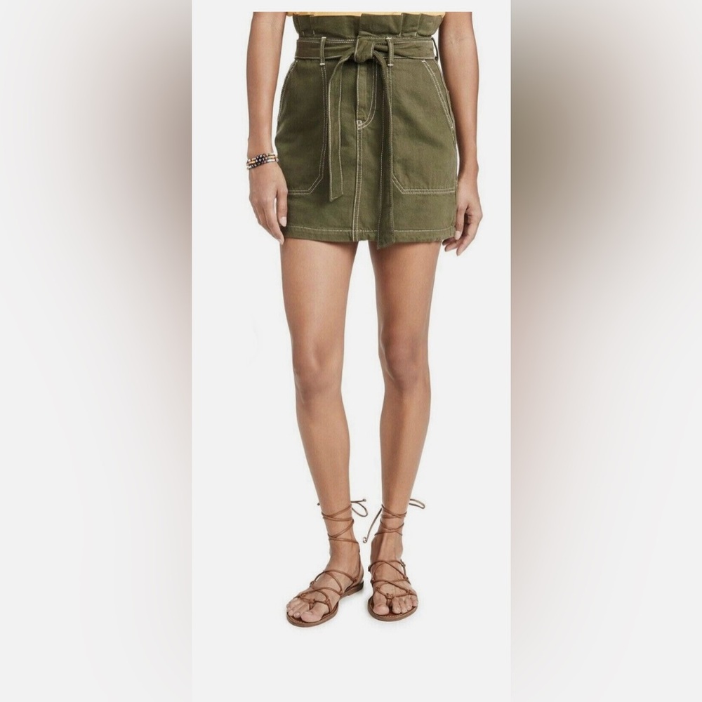 FREE PEOPLE Twill Army Green Belted Skirt